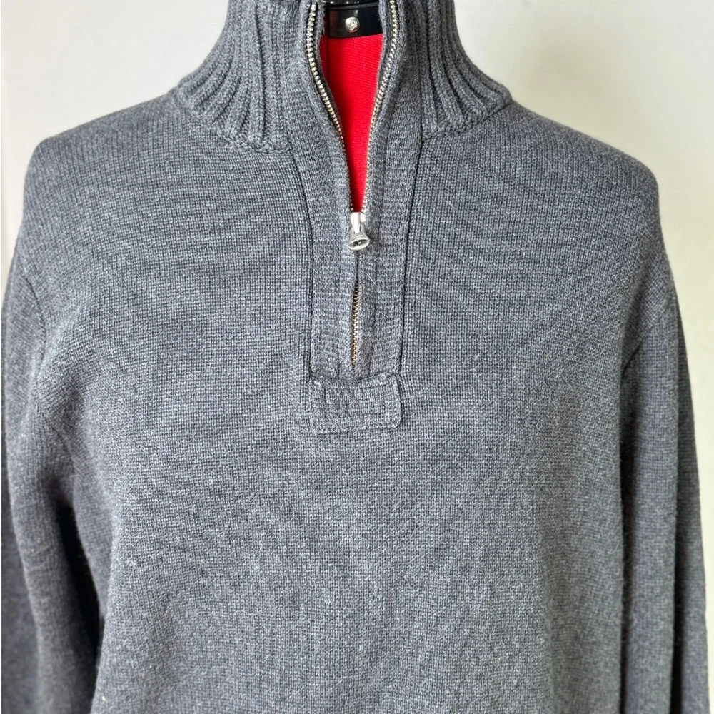 J.Crew Gray 1/4 Zip Mock Ribbed Neck 100% Cotton Sweater Size XL